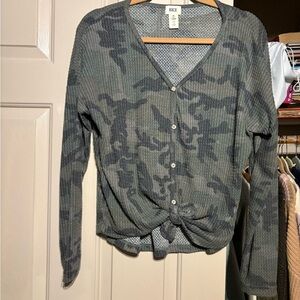 BKE Camo Green Button-Up Top